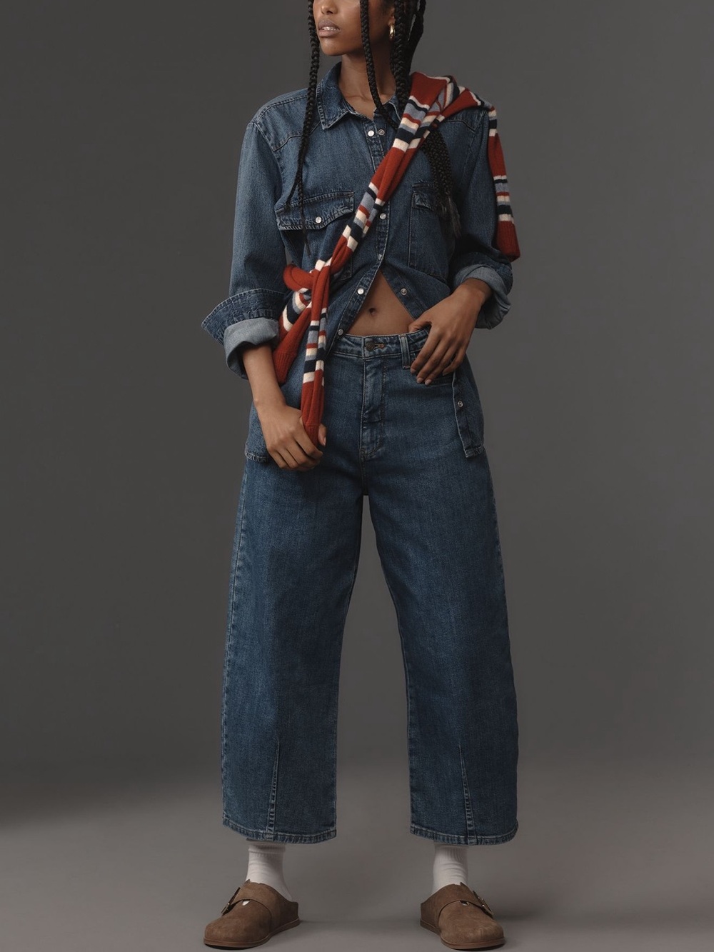 Pilcro by Anthropologie Classic Barrel Crop Jeans- Dark Blue